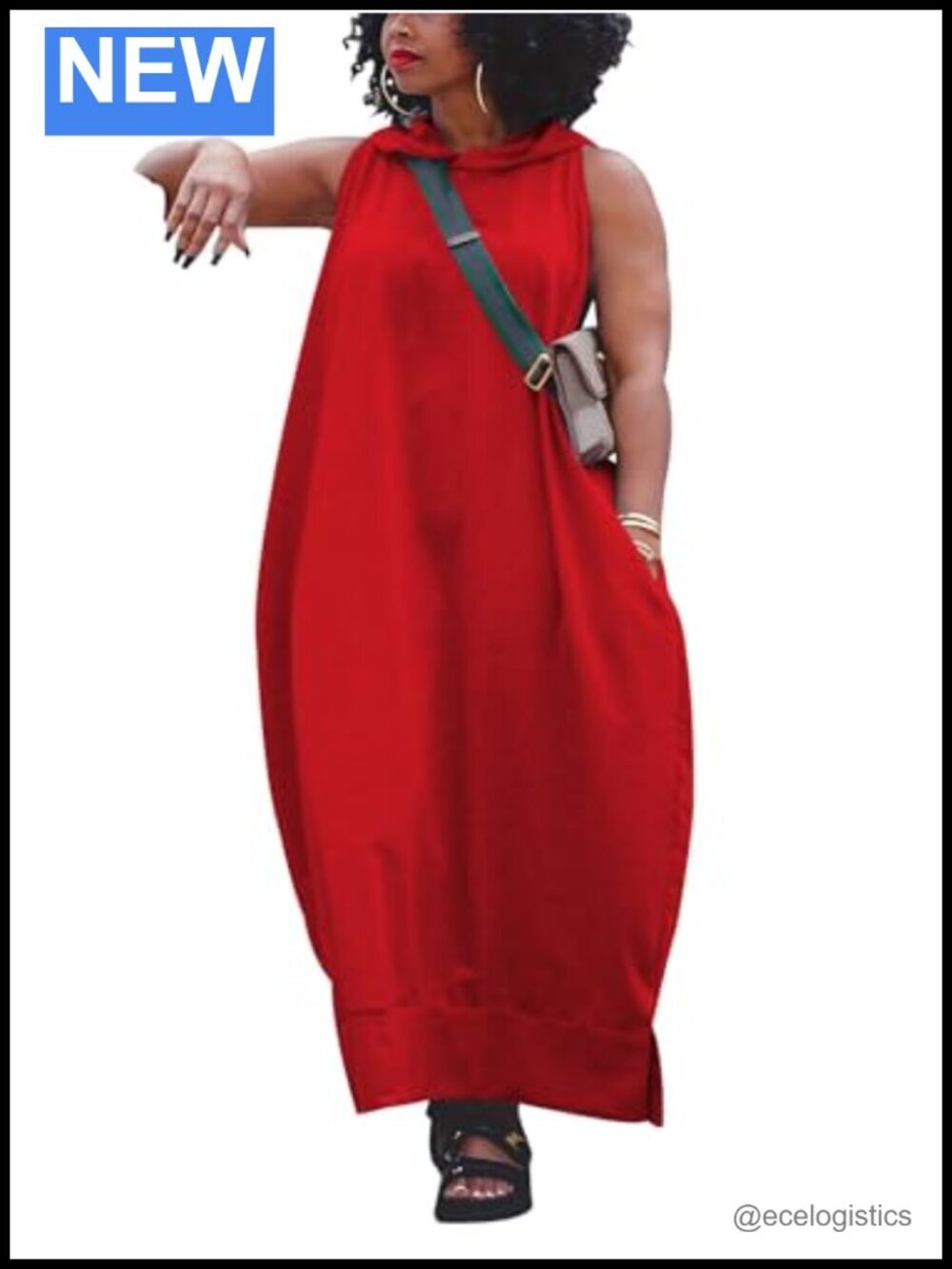 Oversize Sleeveless Maxi Dress with Pockets, Casual Baggy
